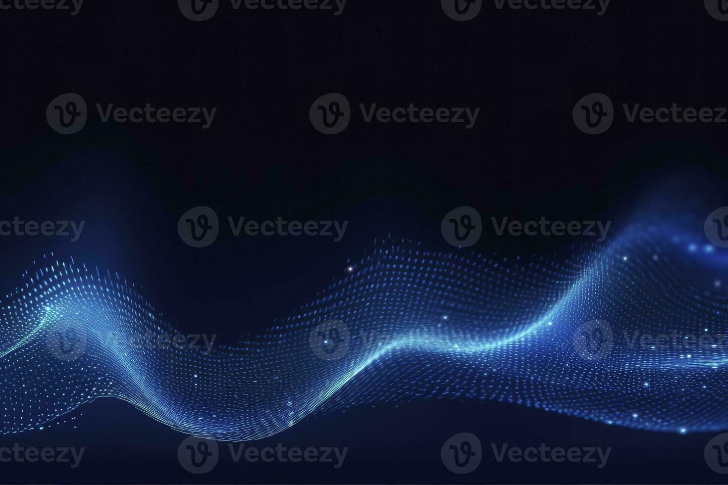 AI generated Dynamic blue particle wave. Abstract sound visualization. Digital structure of the wave flow of luminous particles. AI Generated. photo