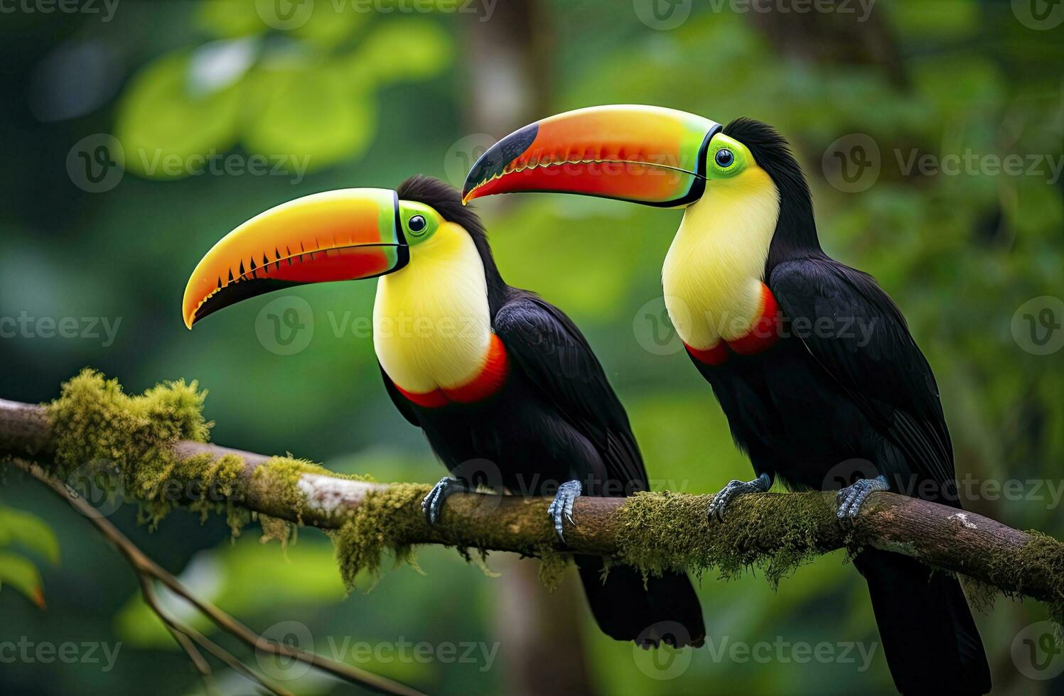 AI generated Toucan sitting on the branch in the forest. AI Generated photo