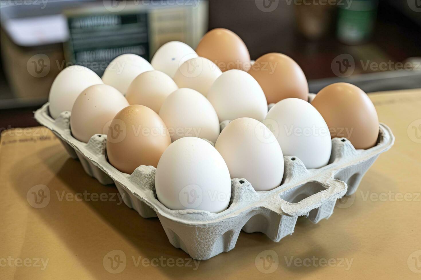 AI generated Close up of open carton of fresh store bought white eggs. AI Generated photo