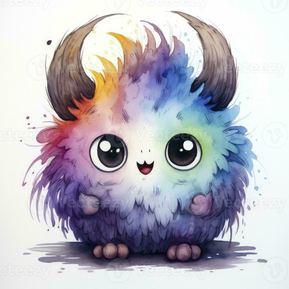 AI generated Watercolor cute monster on white background. AI Generated photo