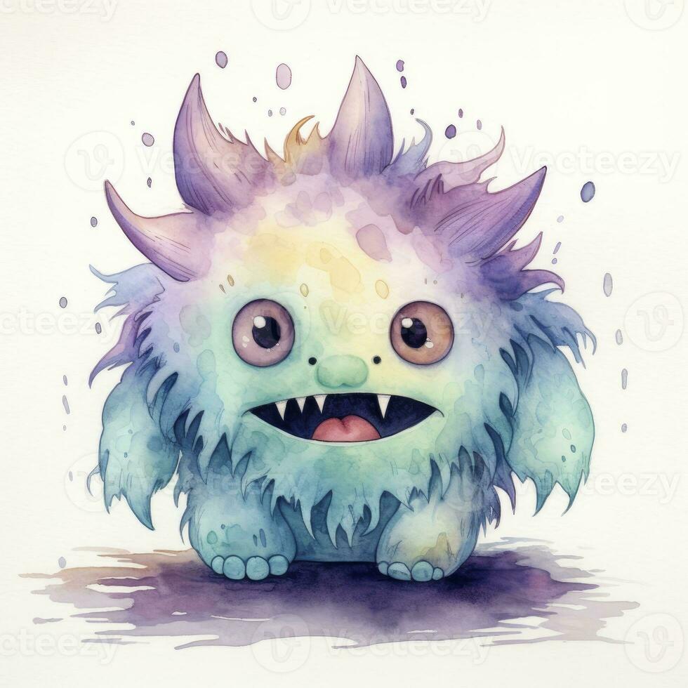 AI generated Watercolor cute monster on white background. AI Generated photo