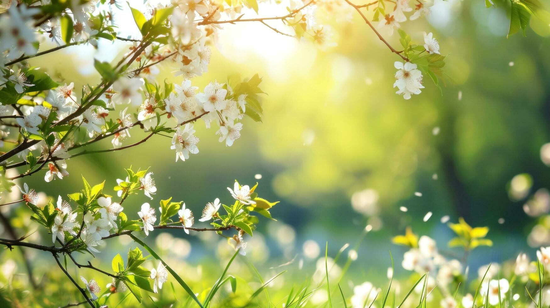 AI generated naturak spring background with copy space photo