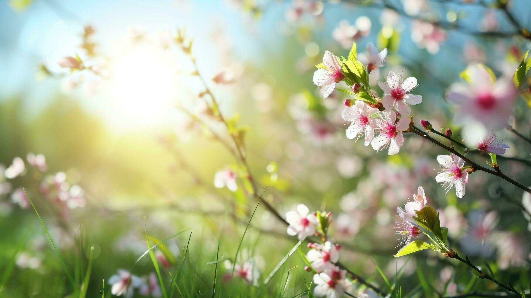 AI generated naturak spring background with copy space photo