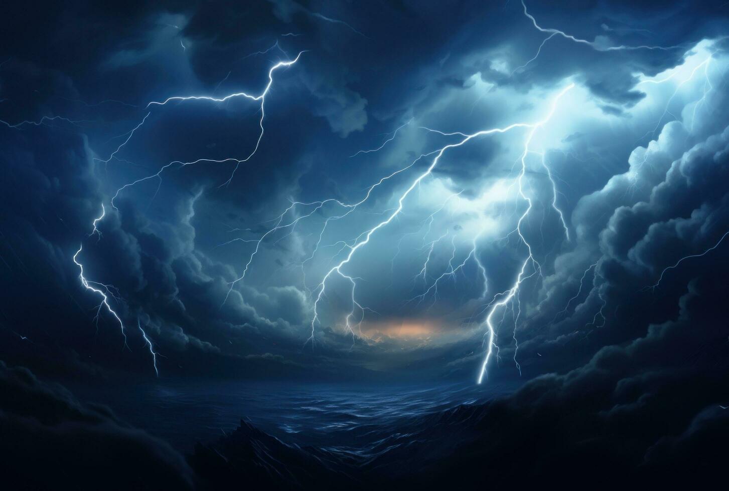 AI generated clouds and lightning on dark background photo