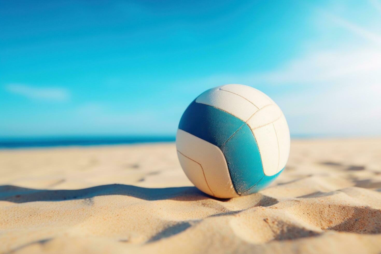 ai generado vóleibol pelota en arena playa foto