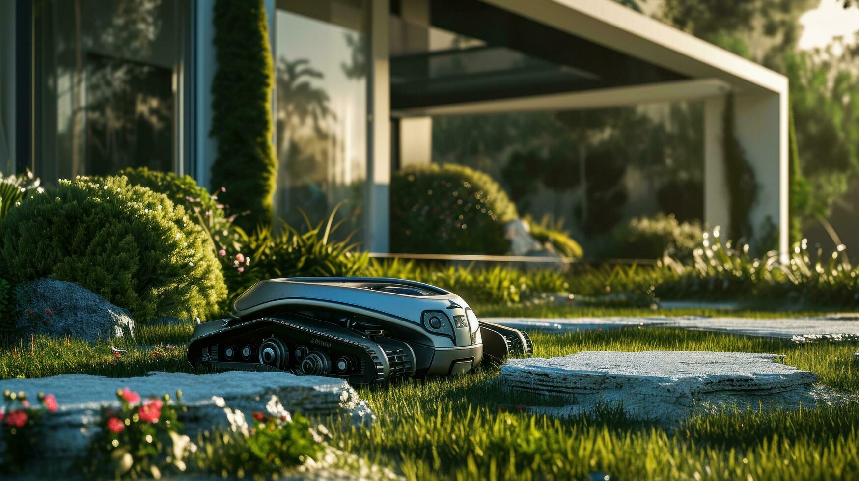 AI generated garden robotics robot on the yard photo