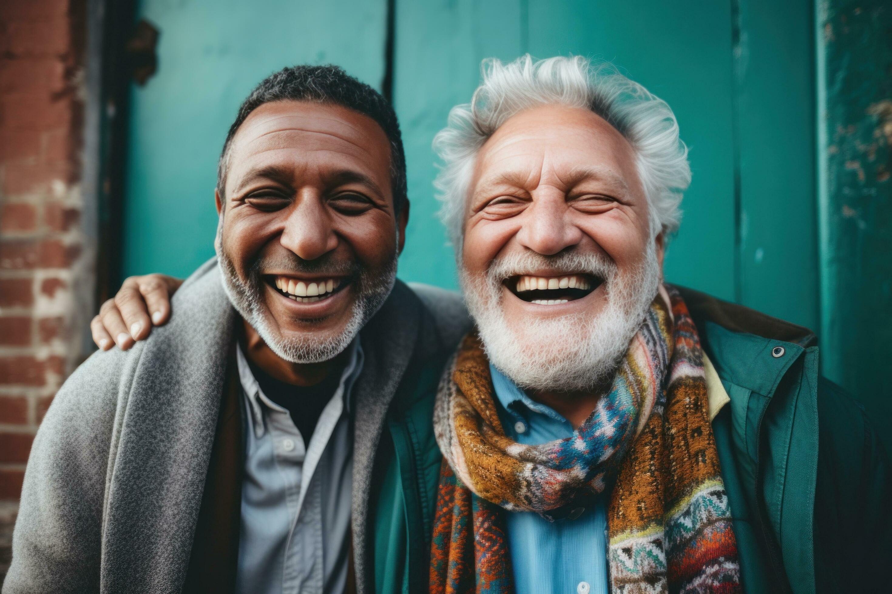 AI generated two older men are smiling in an empty room 35845463 Stock