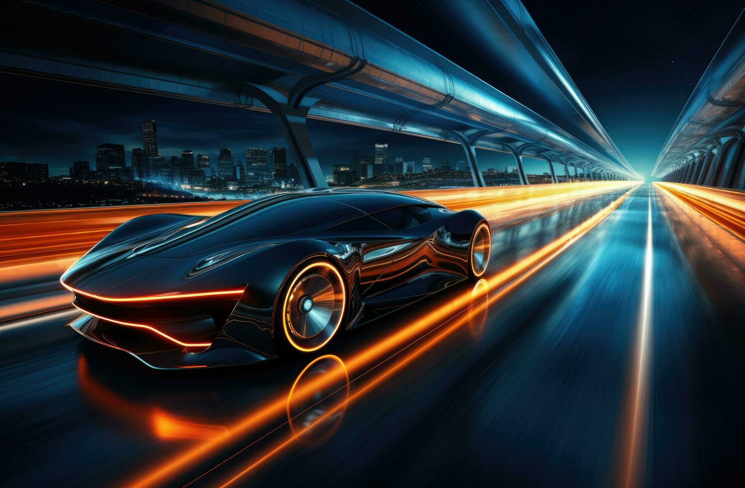 AI generated a model is whizzing around a track at night photo