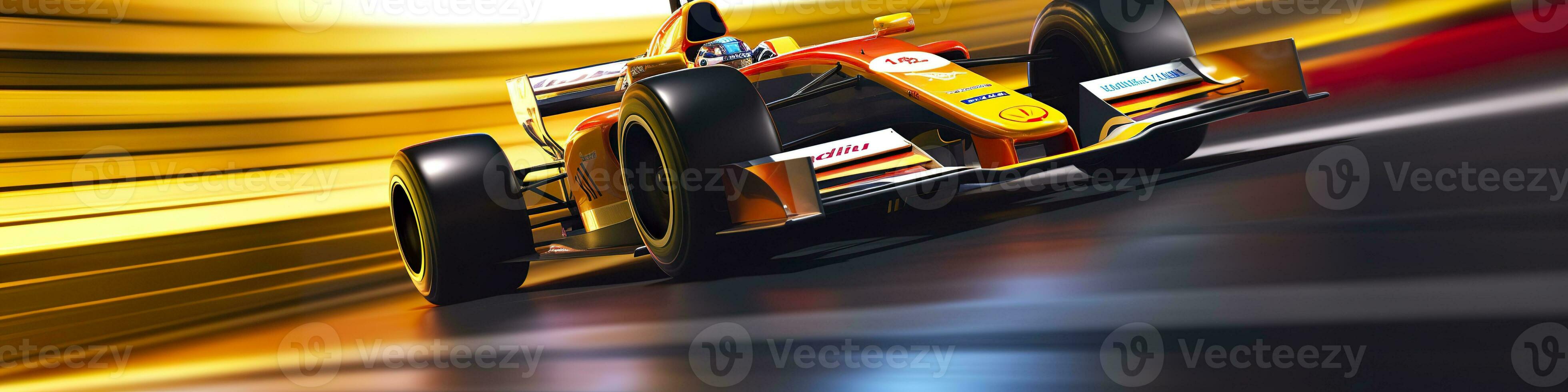 AI generated Racing car at high speed. Racer on a racing car passes the track. Motor sports competitive team racing. Motion blur background. Generative AI photo