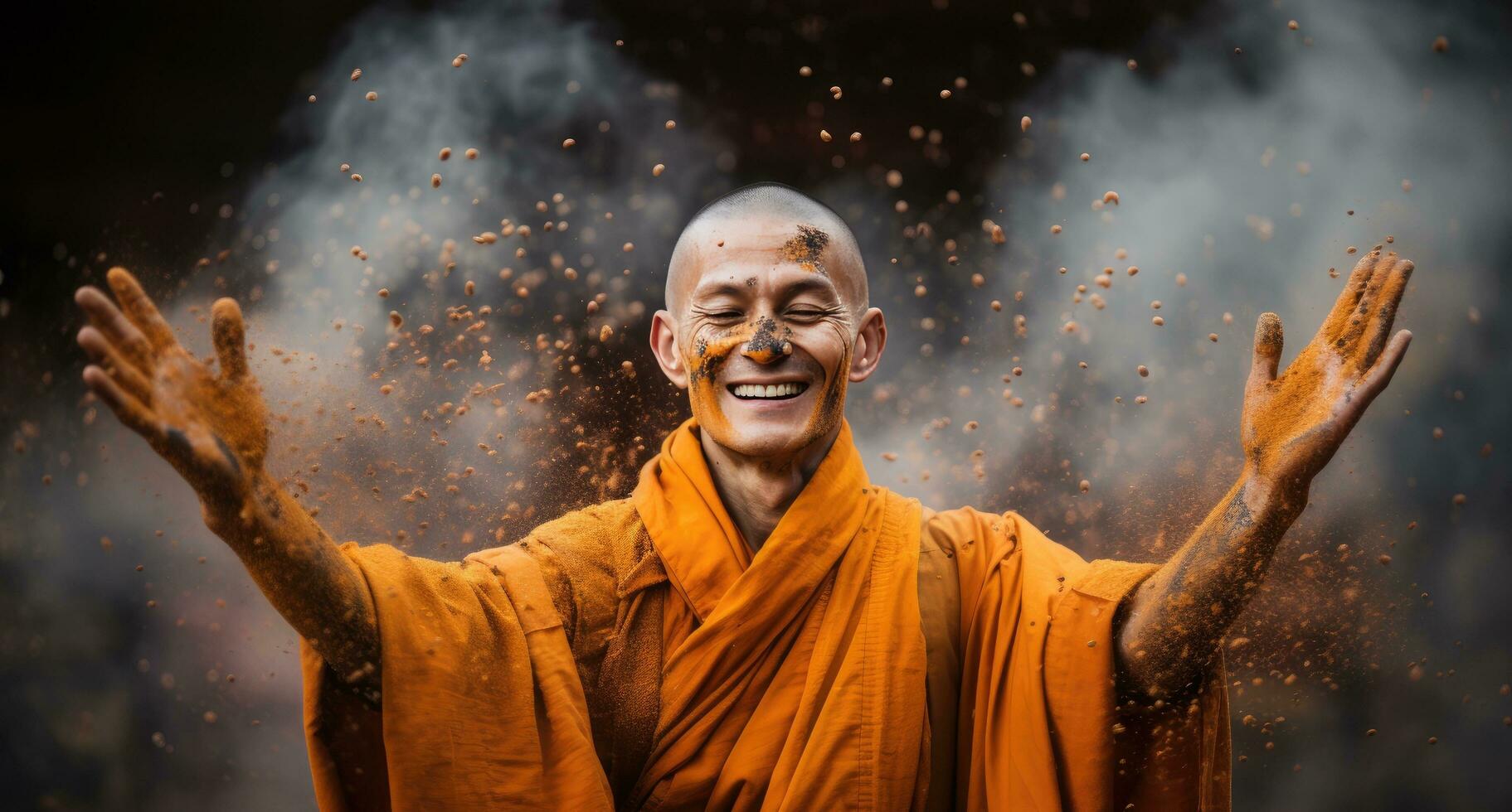 AI generated a monk in an orange robe wearing a yellow robe photo