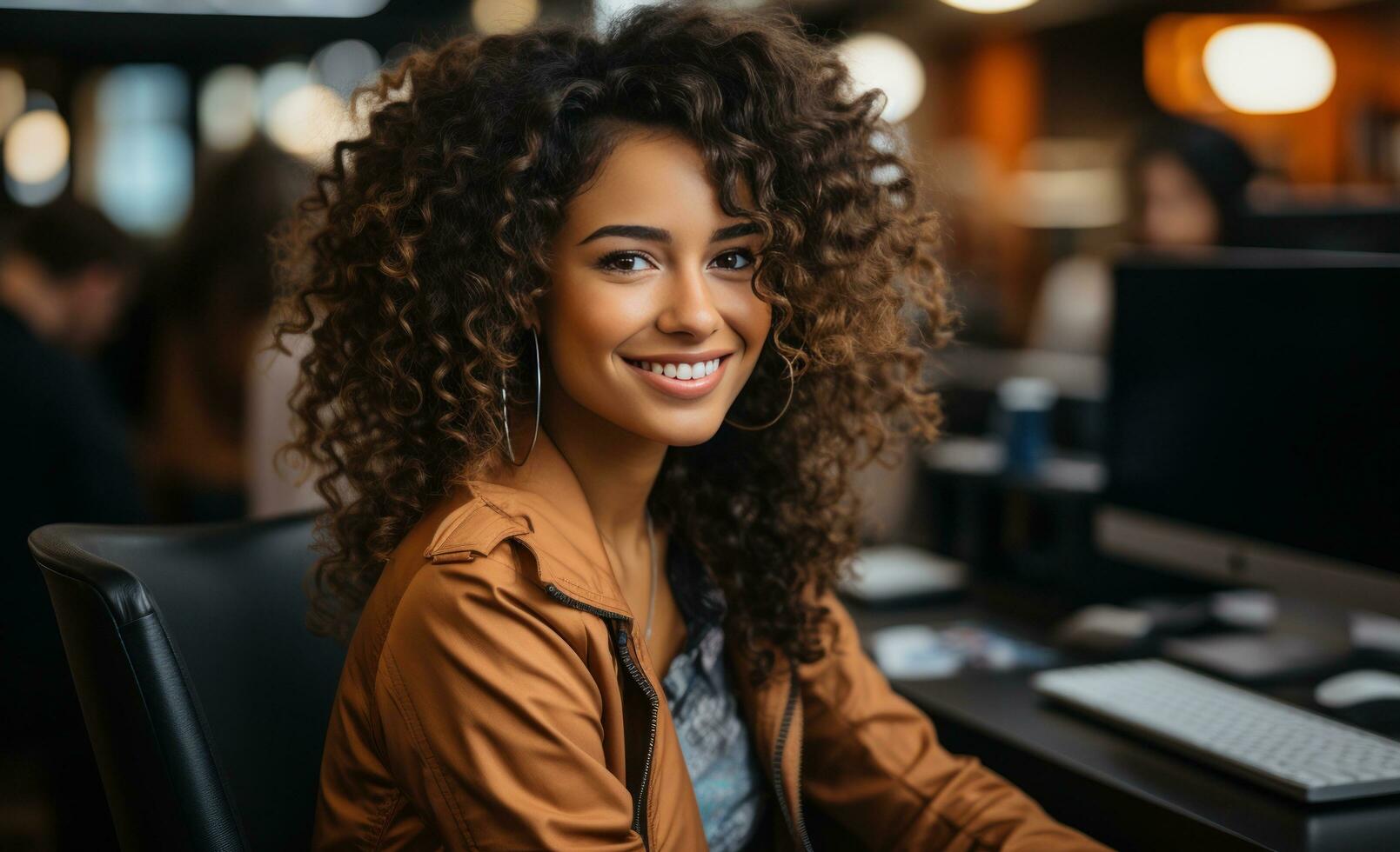 AI generated young african woman smiling, photo
