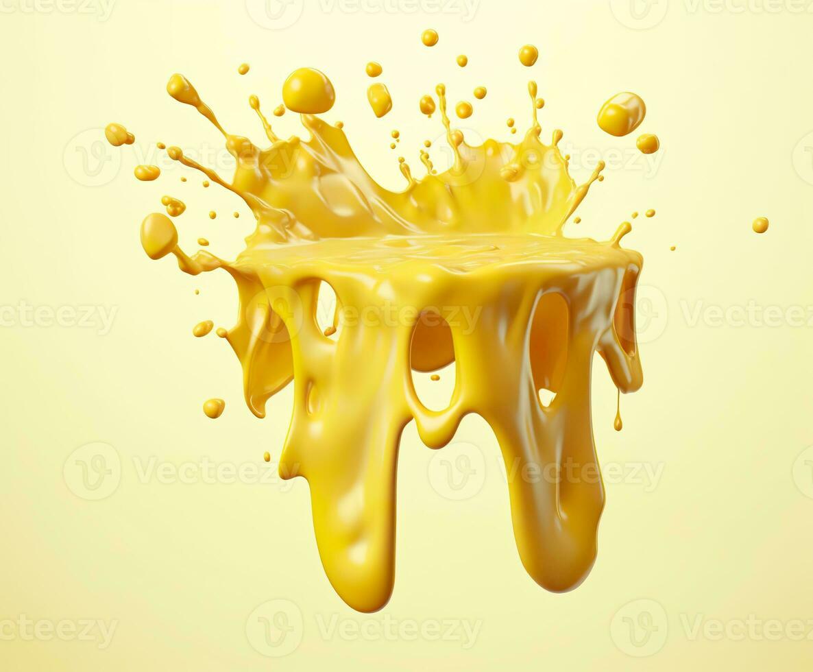 ai generado queso salsa salpicaduras en el aire con queso Cheddar queso, 3d representación. generativo ai foto