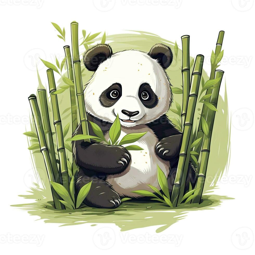 AI generated Cute panda in the middle of a bamboo forest. T-shirt design. AI Generated photo