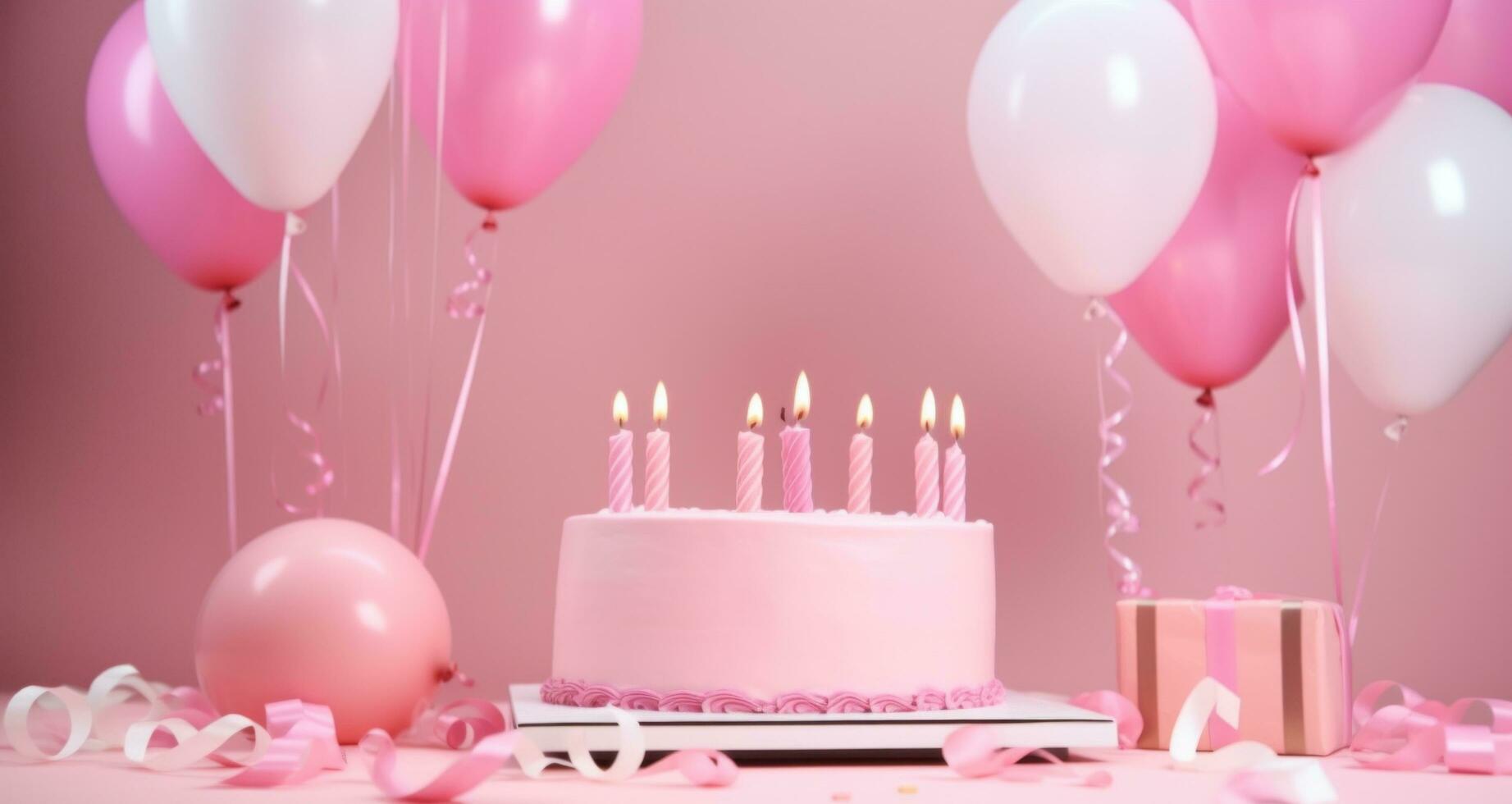 ai generado rosado cumpleaños pastel en el rosado fondo, foto