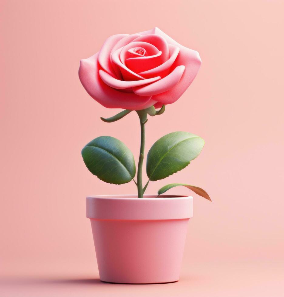 AI generated red rose in a pink pot isolated photo