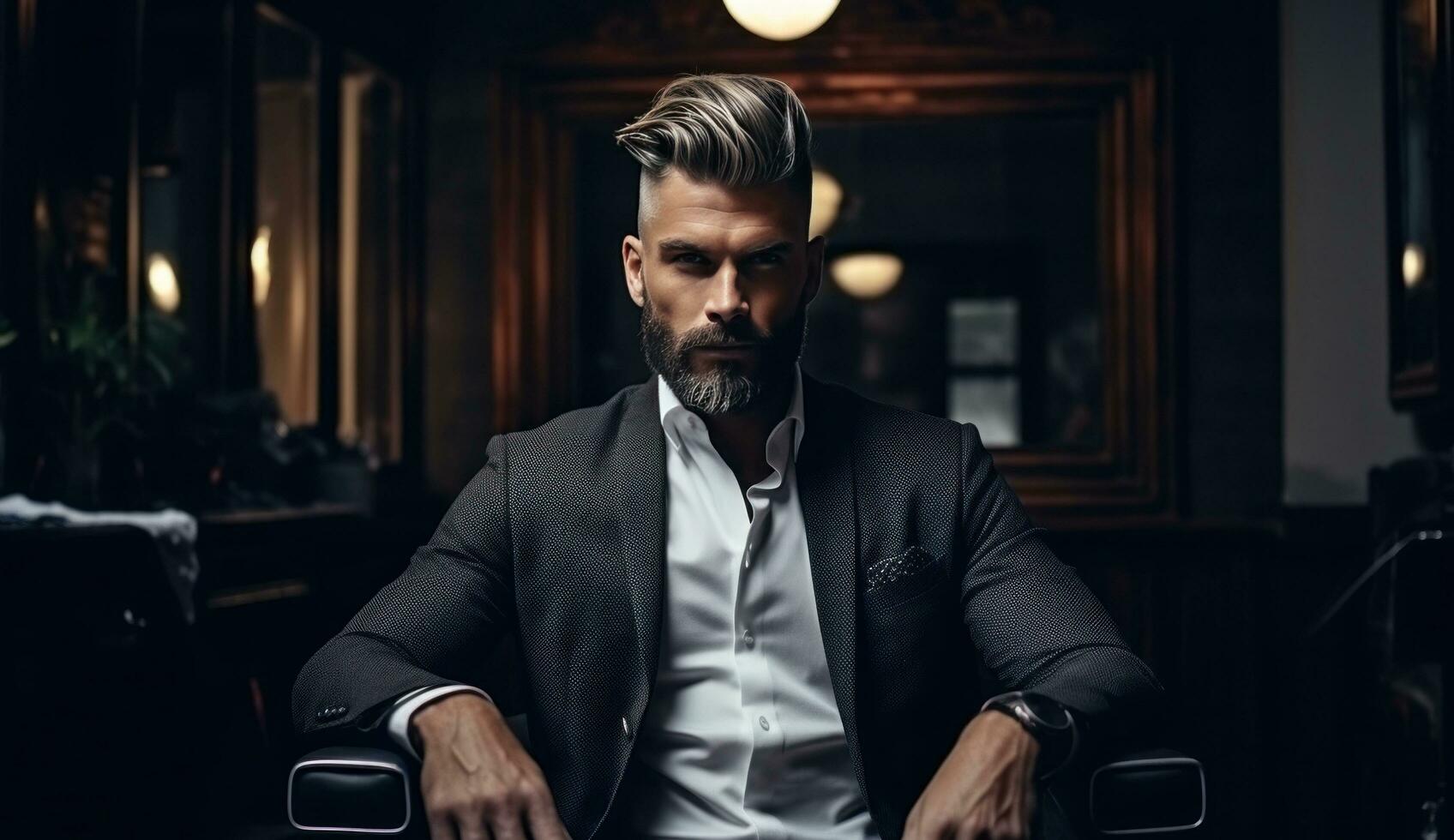 AI generated smart businessman in a barber shop, photo