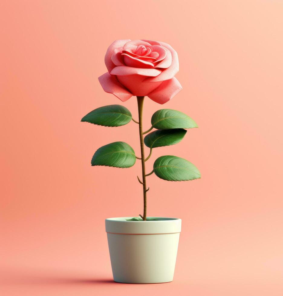 AI generated red rose in a pink pot isolated photo