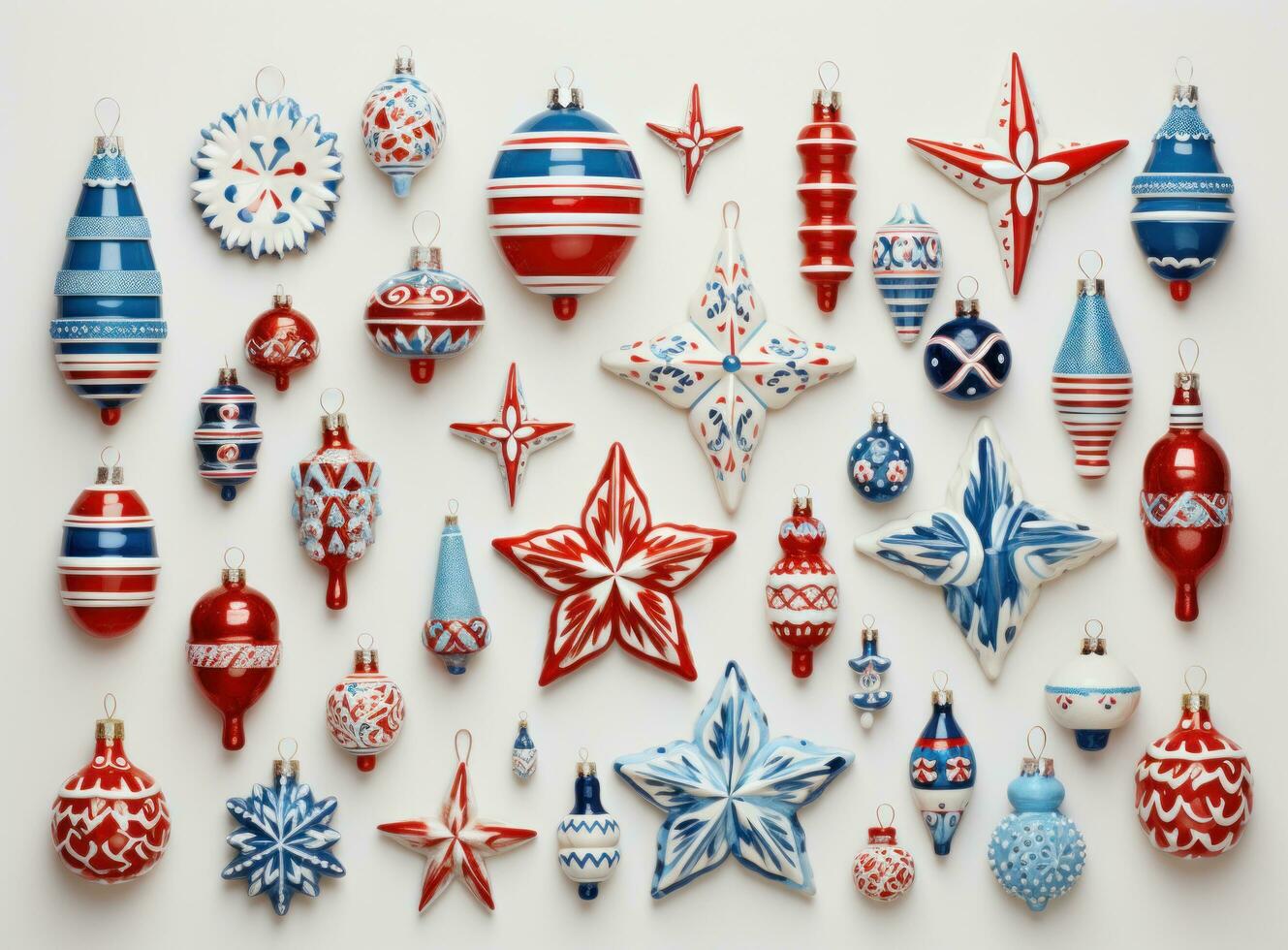 AI generated the image is of a pattern of various christmas decorations, red and blue, photo