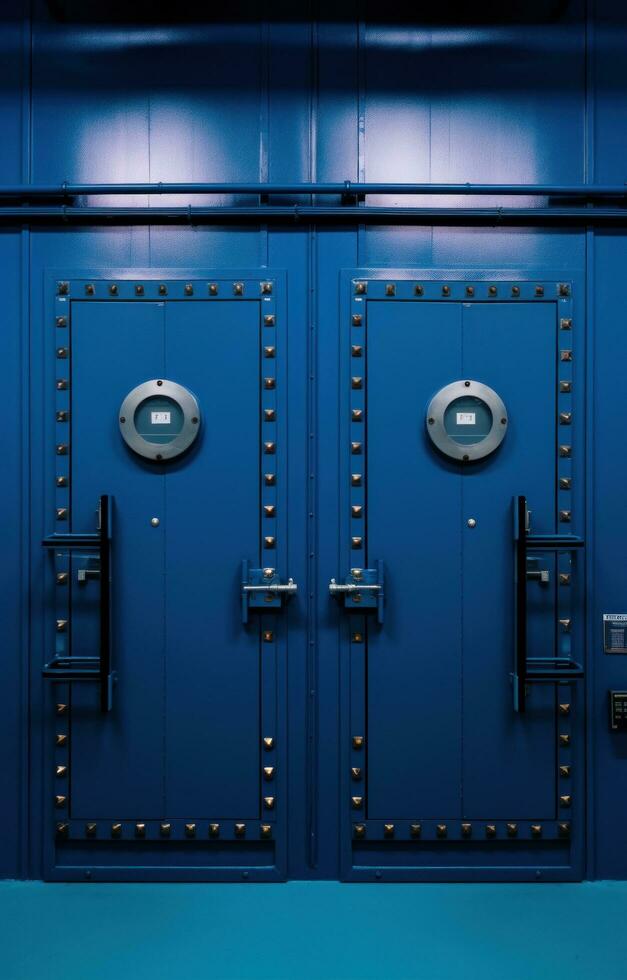 AI generated two blue doors in a blue decorated office, photo