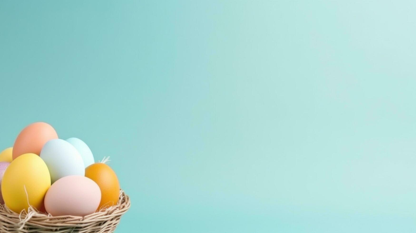 ai generado backet con Pascua de Resurrección vistoso huevos, minimalista fondo, foto