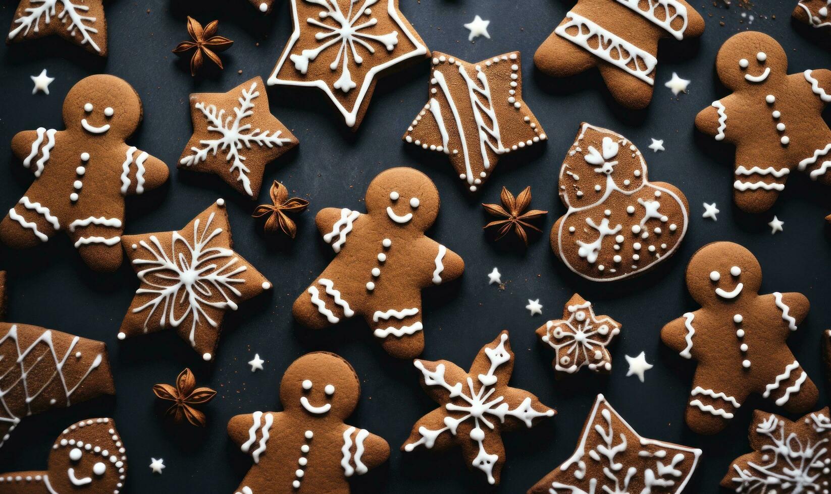 AI generated christmas ginger cookies with shapes, photo