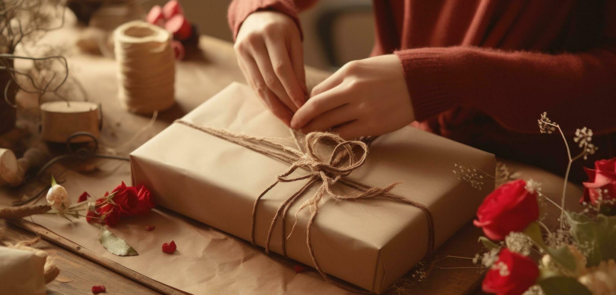 AI generated women wrapping gifts, photo