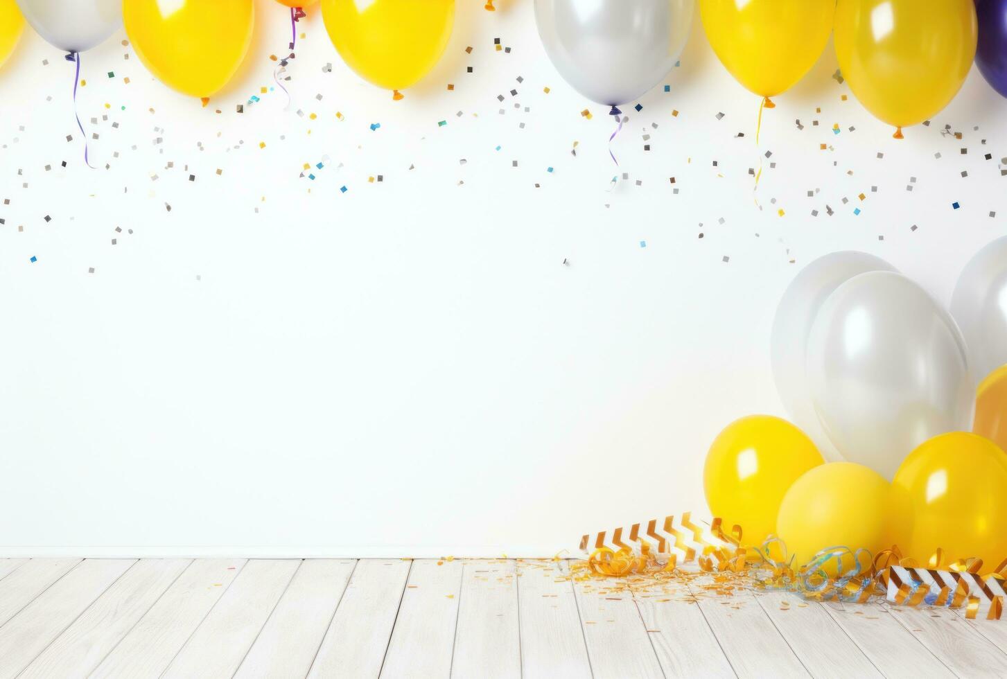 AI generated colorful backdrop with party supplies, photo