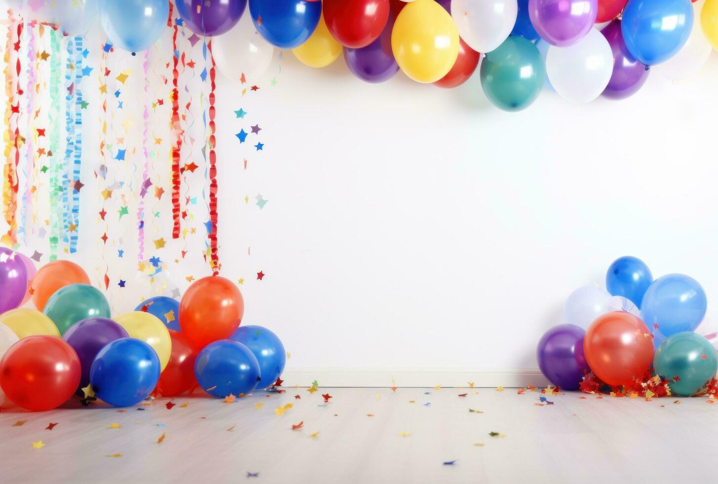 AI generated colorful backdrop with party supplies, photo