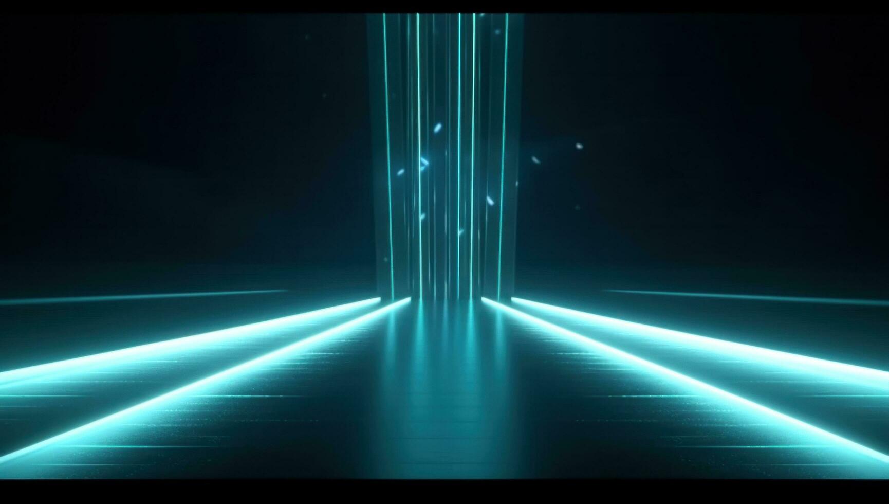 AI generated dark blue light with light tubes on the ground, photo