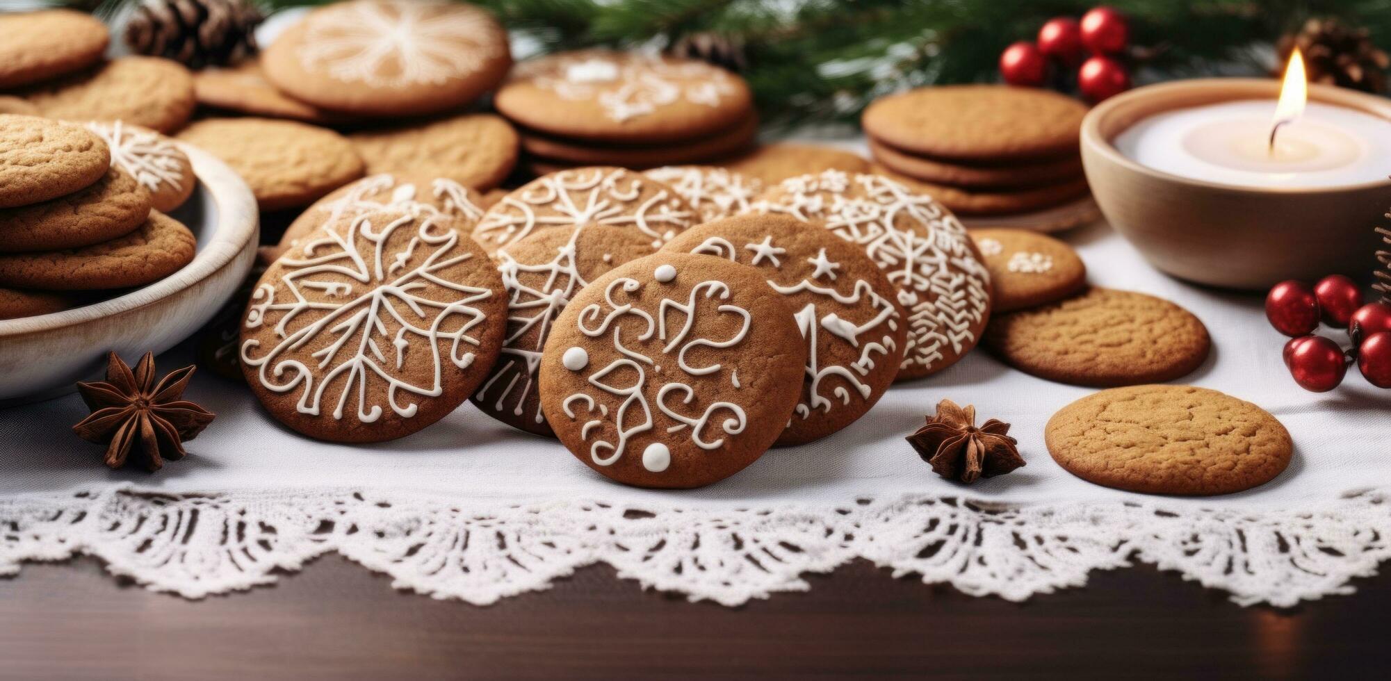 AI generated cookies on a table with word holiday and words that read christmas cookies, photo