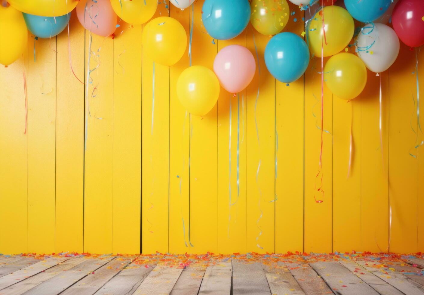 AI generated colorful backdrop with party supplies, photo