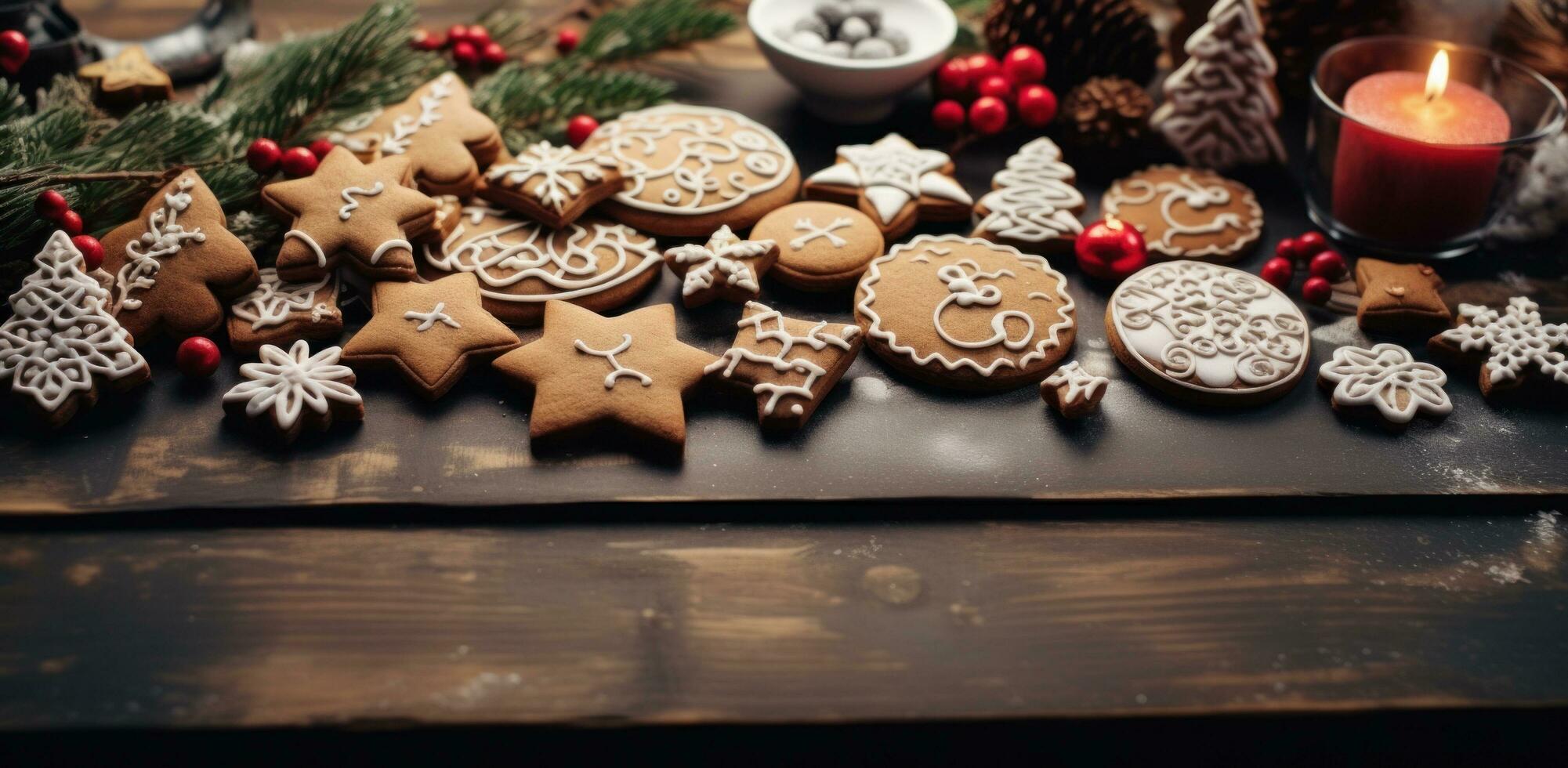 AI generated cookies on a table with word holiday and words that read christmas cookies, photo