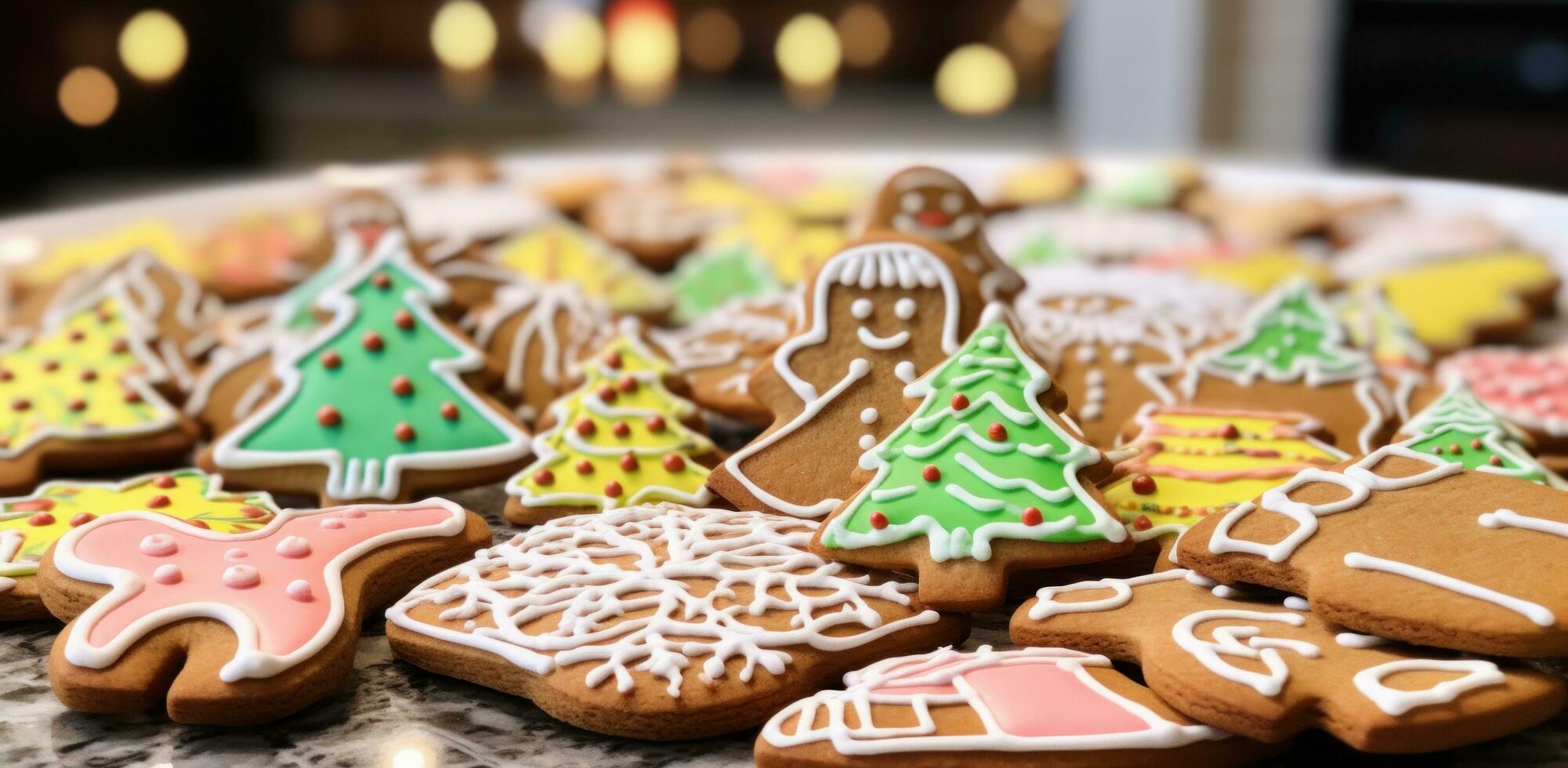 AI generated christmassugar cookie recipe gingerbread with cookie cutters, photo