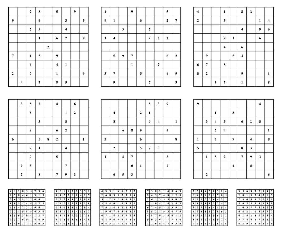 sudoku juego conjunto con respuestas vector