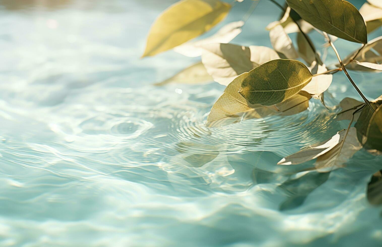 ai generado piscina con hojas en el agua foto