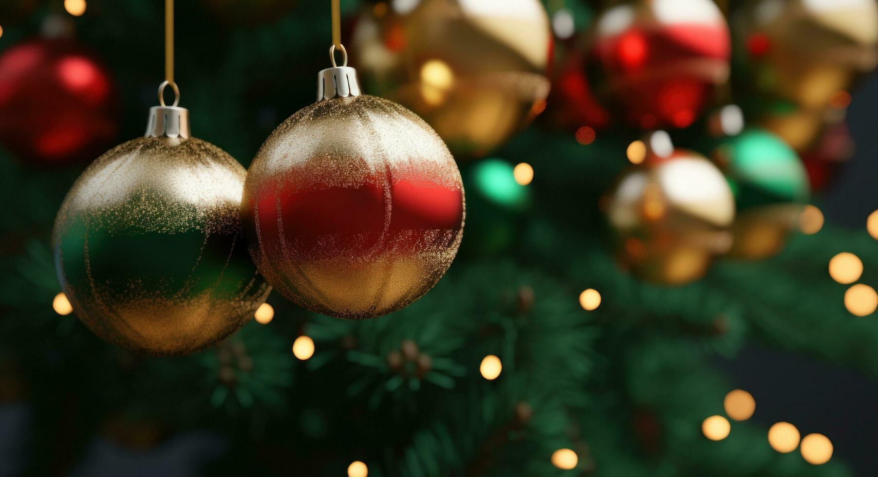 AI generated christmas tree with christmas balls hanging from it, photo