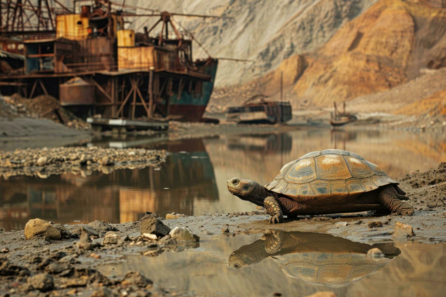 ai generado Tortuga en el barro Tíbet región foto