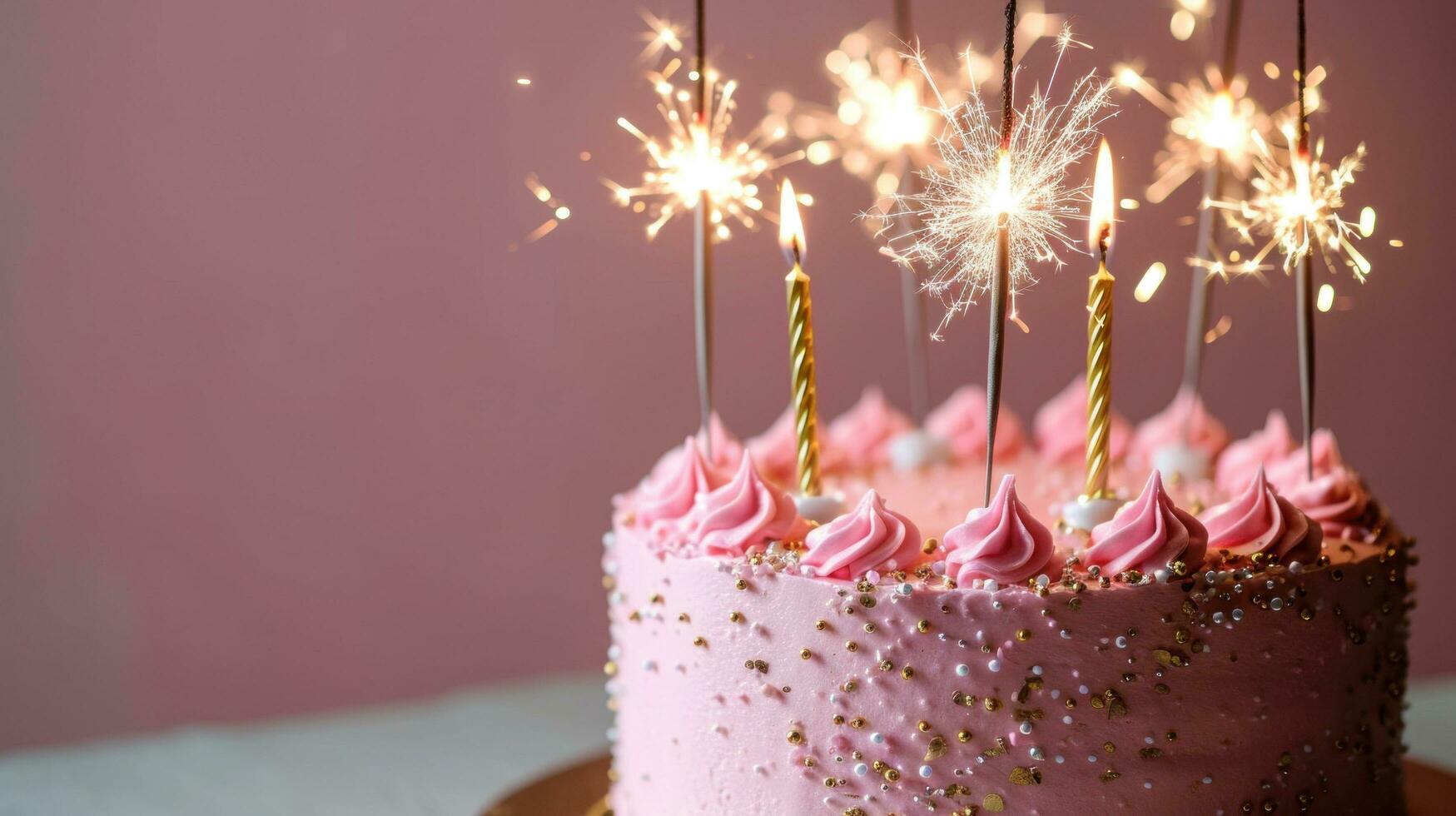 ai generado rosado cumpleaños pastel con oro velas y bengalas celebrar  35846390 Foto de stock en Vecteezy