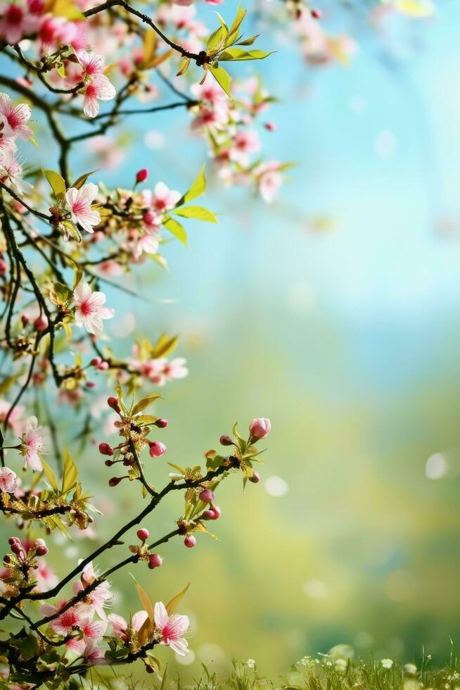 AI generated naturak spring background with copy space photo