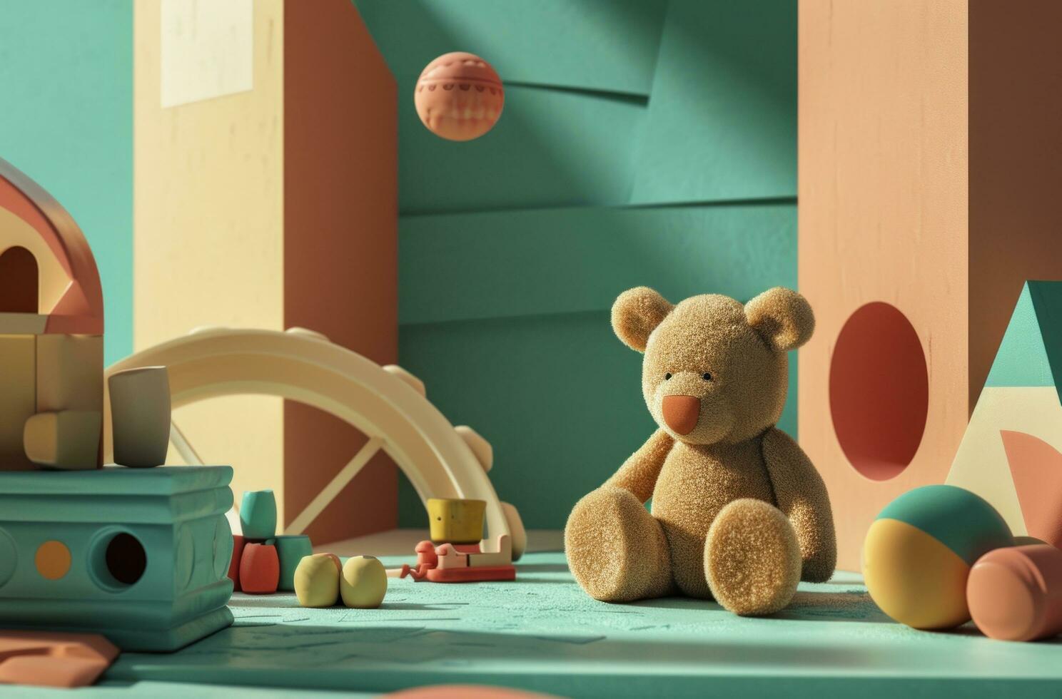 AI generated toys, bears and toys in the foreground photo