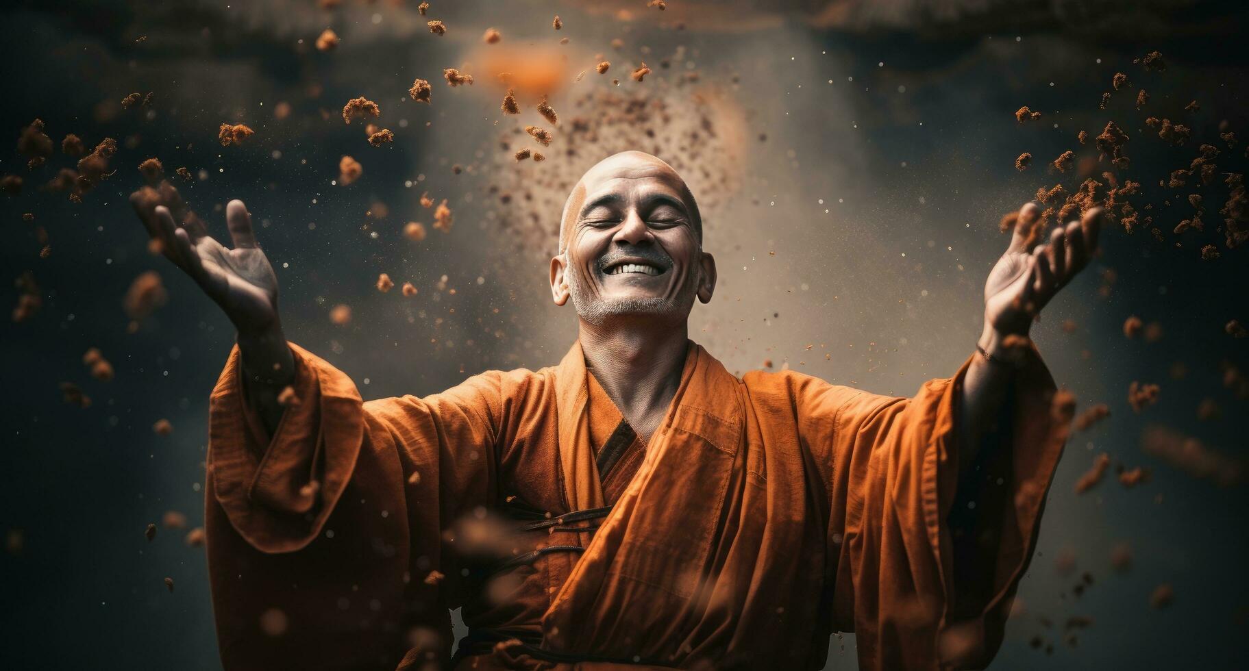 AI generated a monk in an orange robe wearing a yellow robe photo
