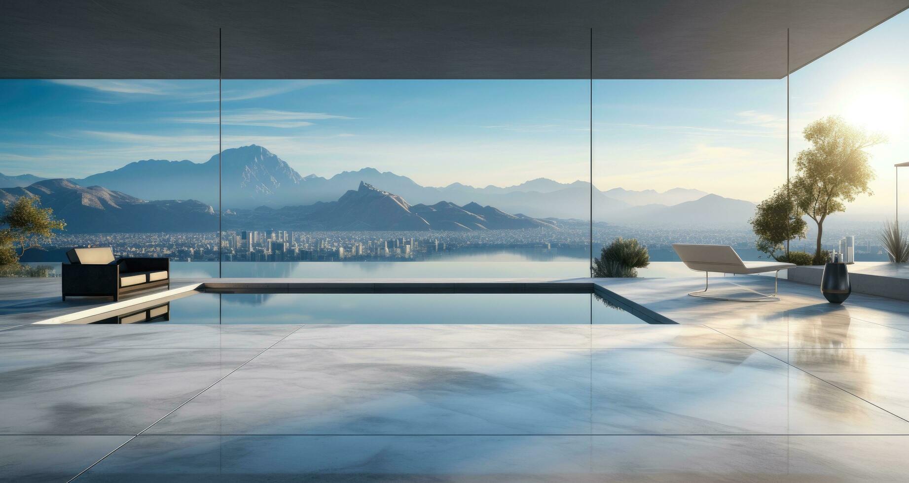 AI generated a concrete floor and a view, photo
