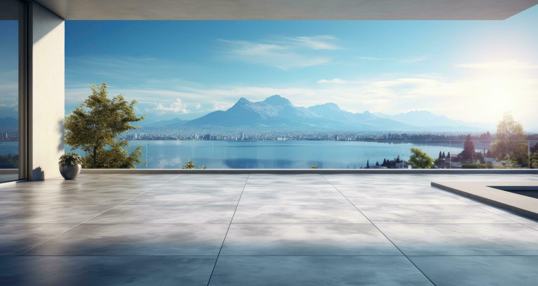 AI generated a concrete floor and a view, photo