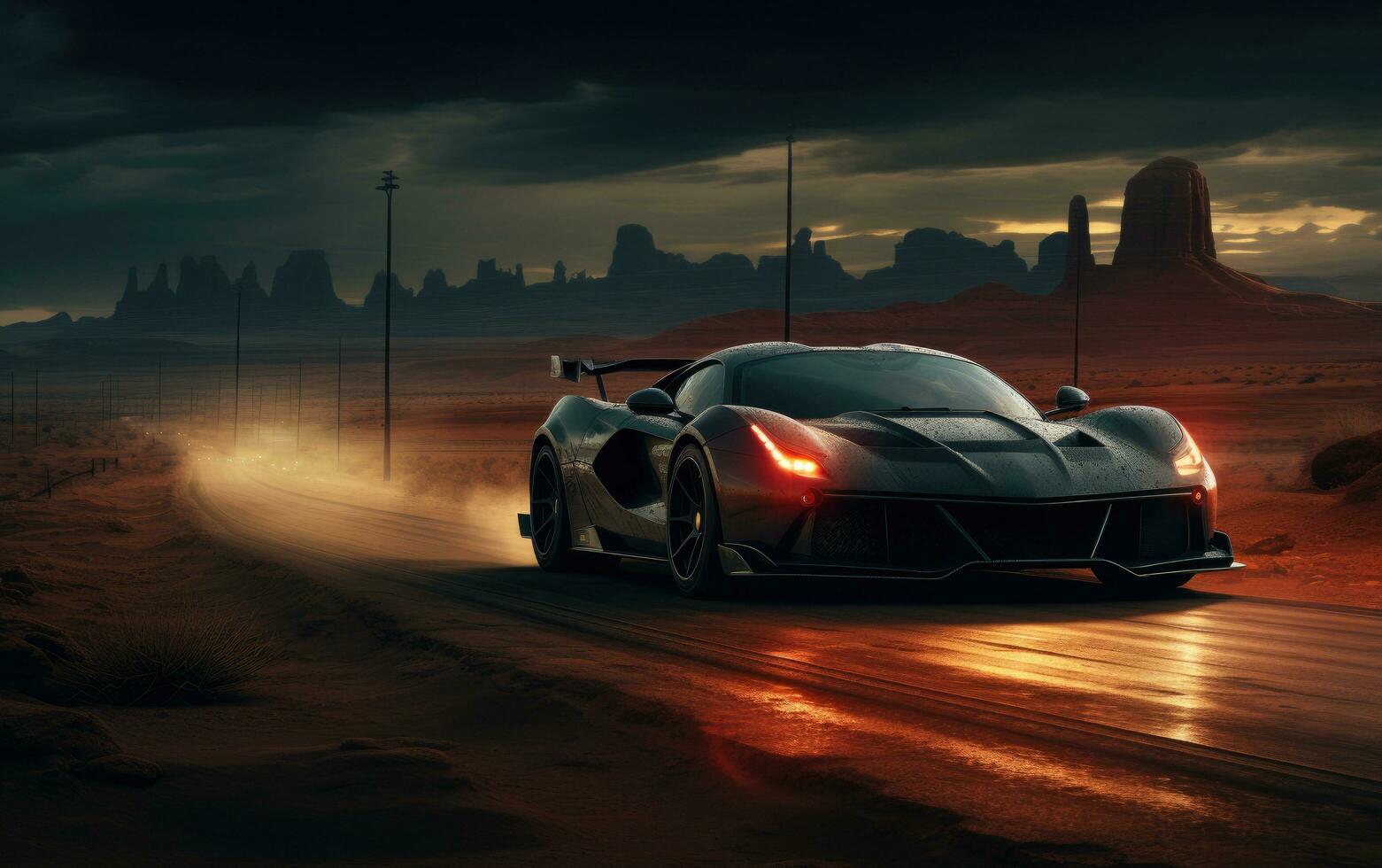AI generated a race car in a desert track driving on the road photo