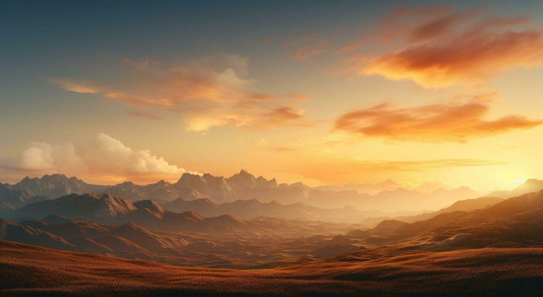 AI generated a sunrise over mountains in an animated scene photo