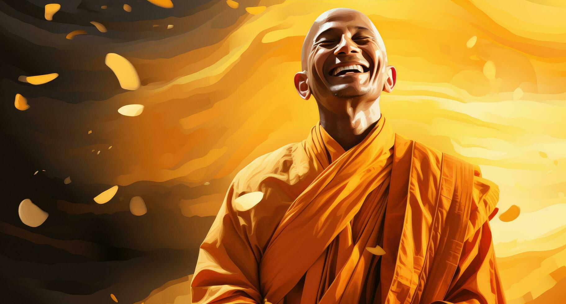 AI generated a monk in an orange robe wearing a yellow robe photo