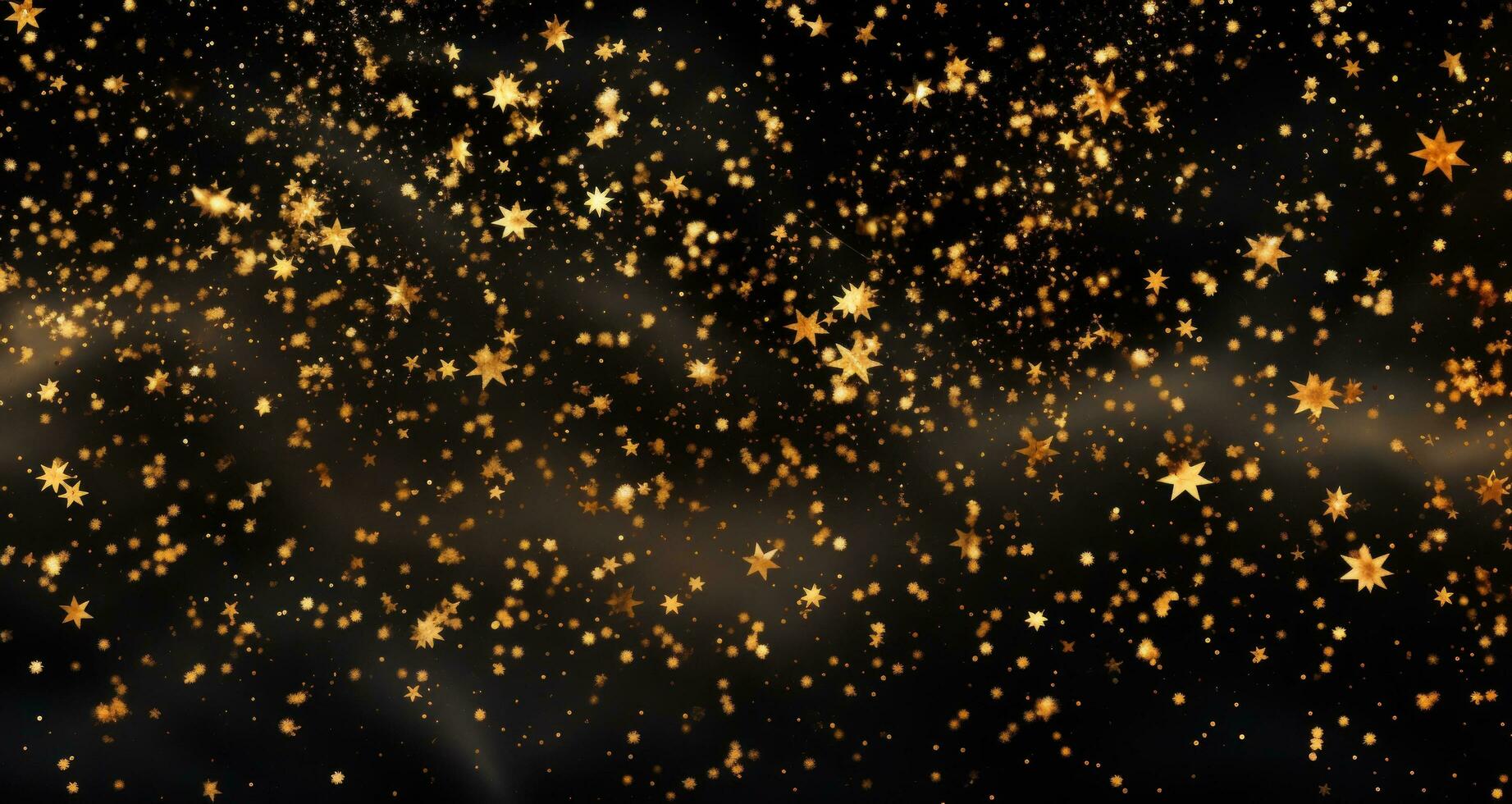 AI generated gold stars glittering on black background photo