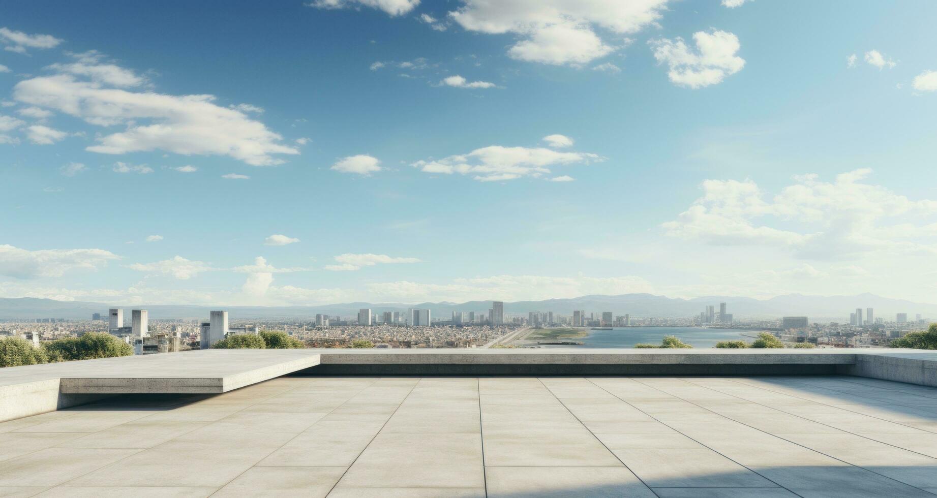 AI generated flat concrete building with sky and clouds and city background photo