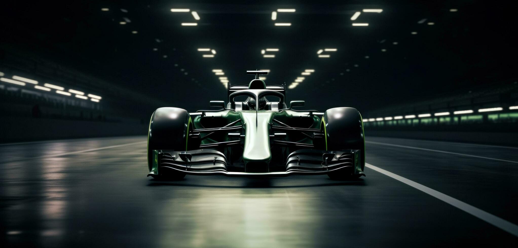 AI generated one of the car is driving on the race track in the dark photo