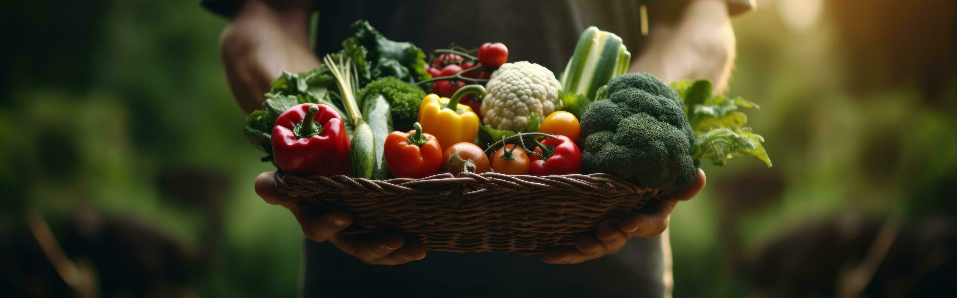 AI generated holding a basket of vegetables in their hands photo